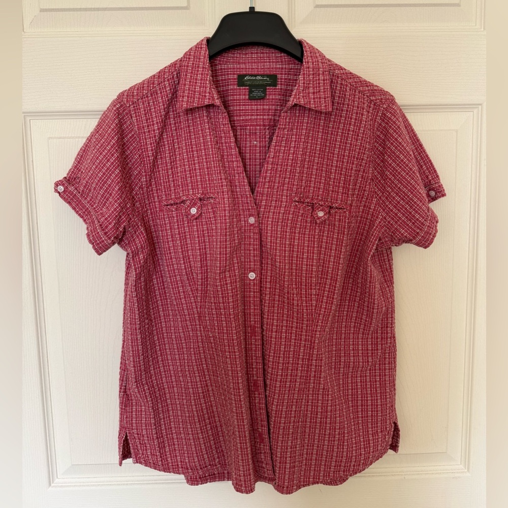 Eddie Bauer Red Short Sleeve Button-Up Shirt